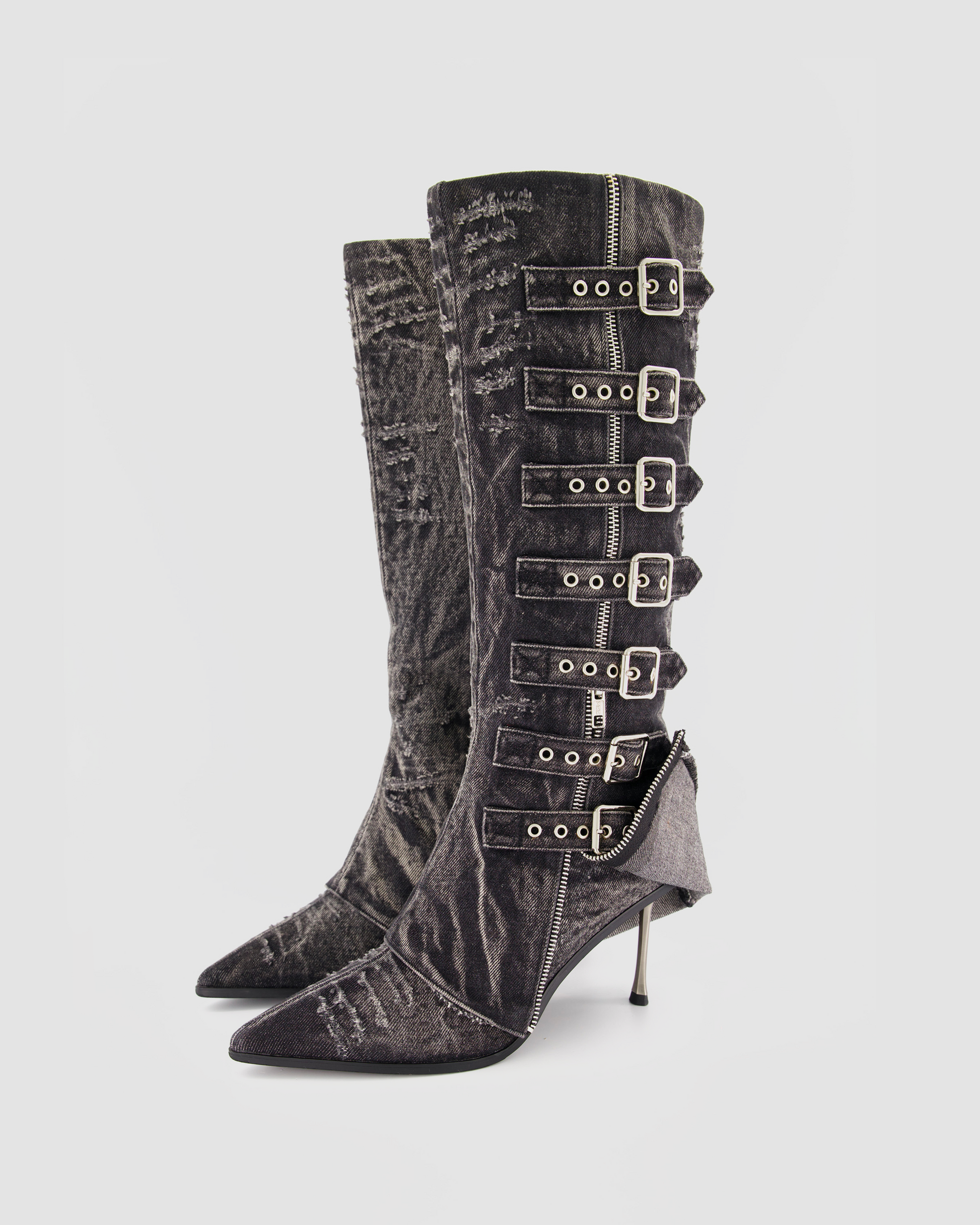 GREY BUCKLE BOOTS