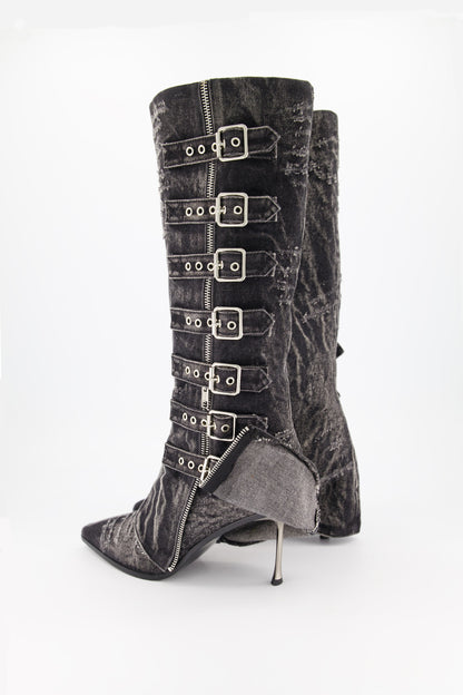 GREY BUCKLE BOOTS